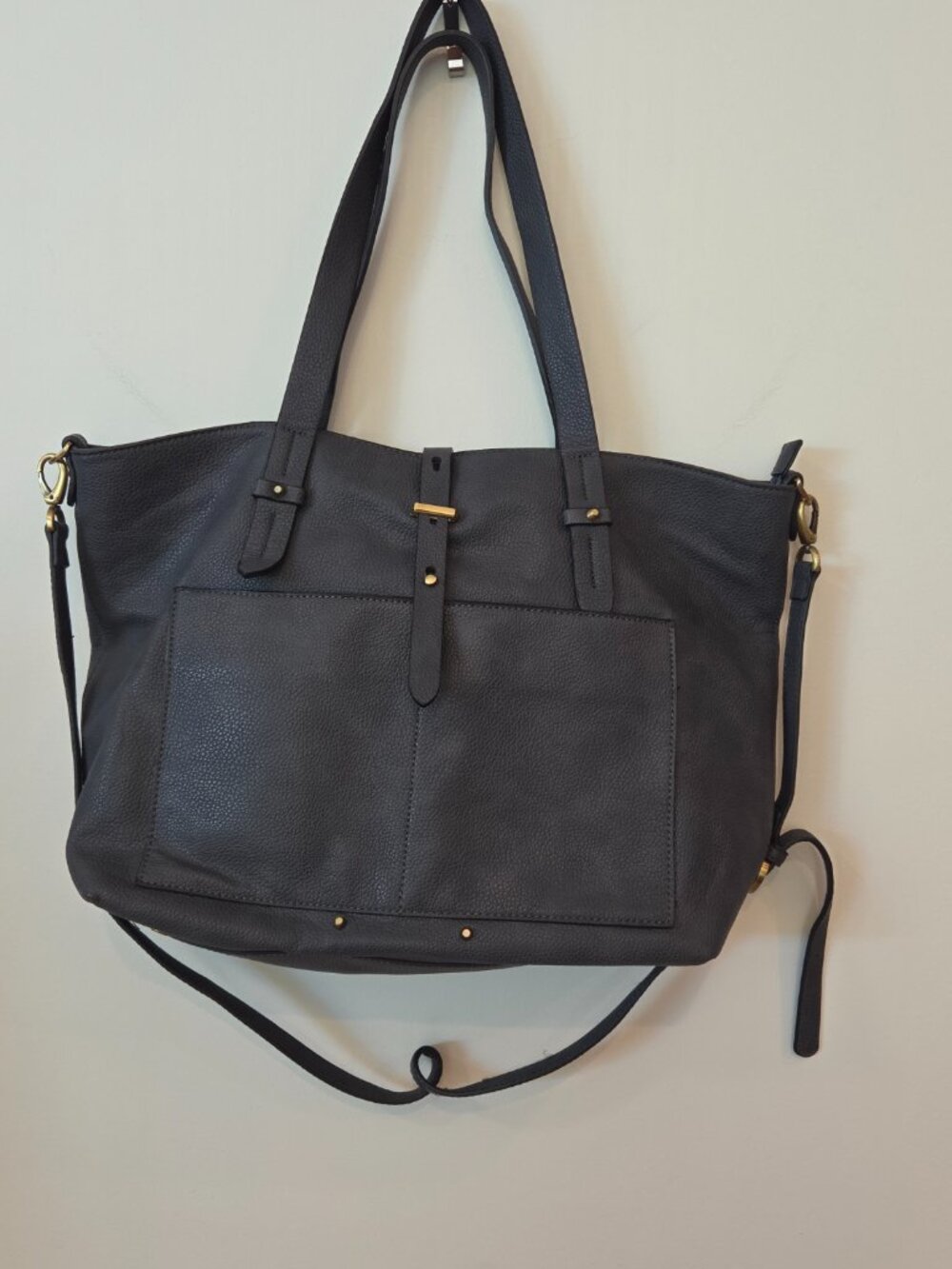 INZI Gray Vegan Leather Structured Briefcase Tote | Minimalist Work Laptop Bag